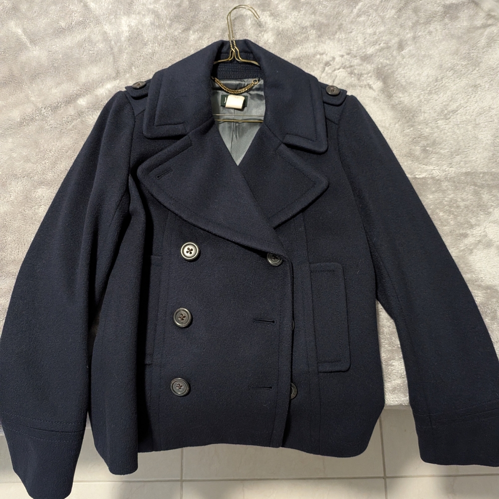 J. Crew Navy Wool Coat with Chain Accent
